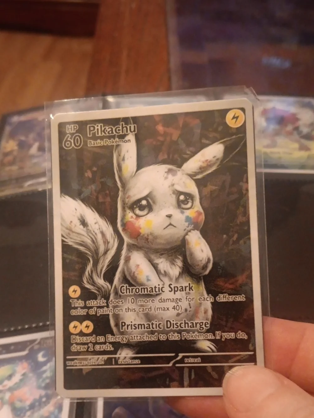 Pikachu Chromatic Spark Collectible Card - White with Multicolor Paint Accents